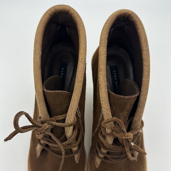 Zara Suede Chocolate Brown Wedge Heel Boots in EU 39 US 9 - Picture 7 of 10